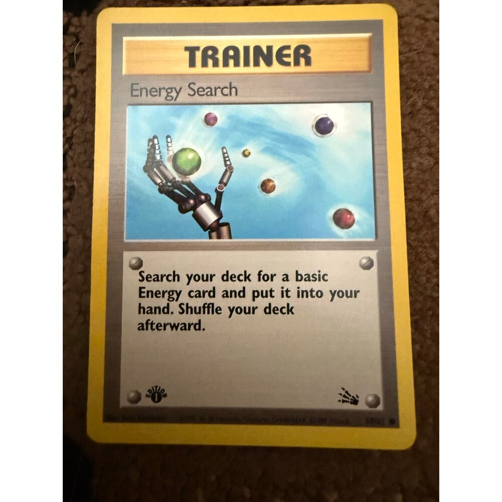 1999 Pokémon Fossil 1st Edition "Energy Search" Trainer card, number 59/62 4